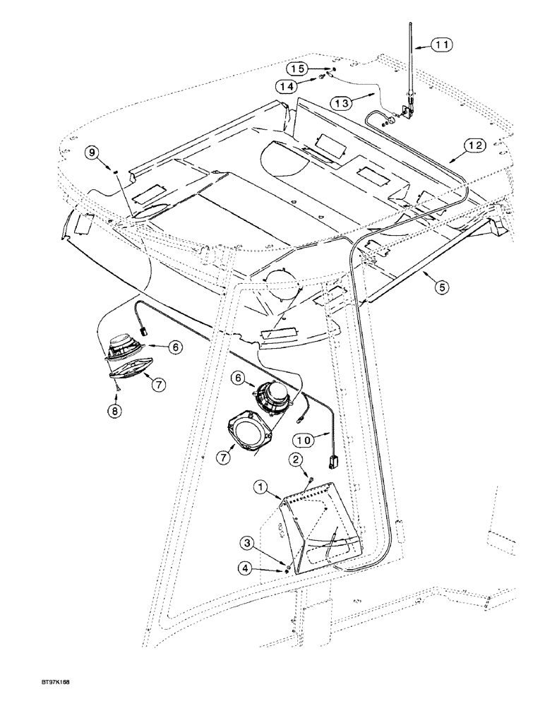 Схема запчастей Case 580L - (4-48) - RADIO MOUNTING BOX, ANTENNA AND SPEAKERS (04) - ELECTRICAL SYSTEMS