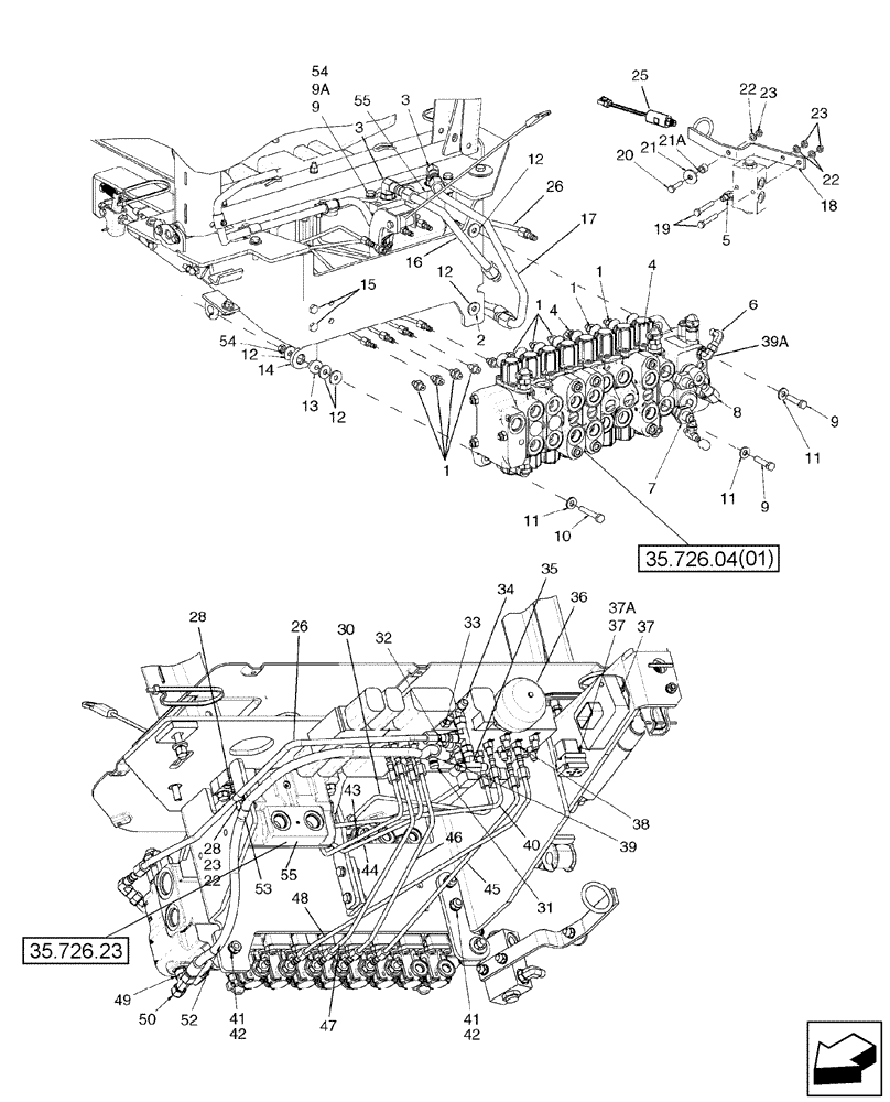 Схема запчастей Case 580SM - (35.726.08[02]) - HYDRAULICS - PILOT CONTROLS (VARIABLE VOLUME PUMP MODELS) (580SM+) (35) - HYDRAULIC SYSTEMS