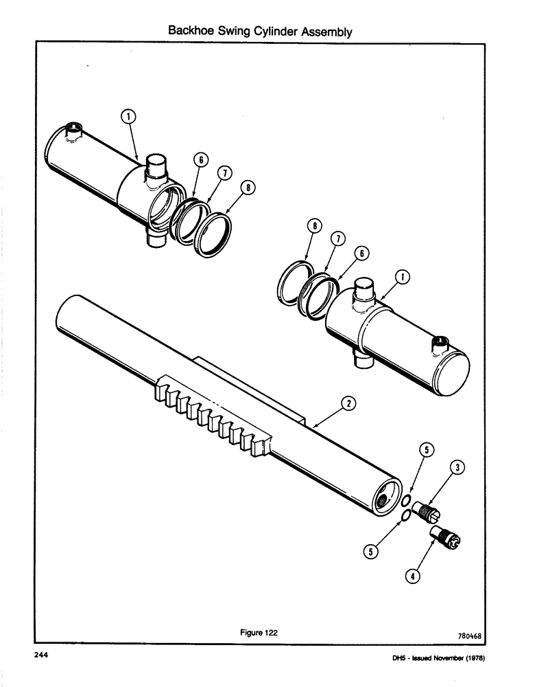 Схема запчастей Case DH5 - (244) - BACKHOE SWING CYLINDER ASSEMBLY (35) - HYDRAULIC SYSTEMS