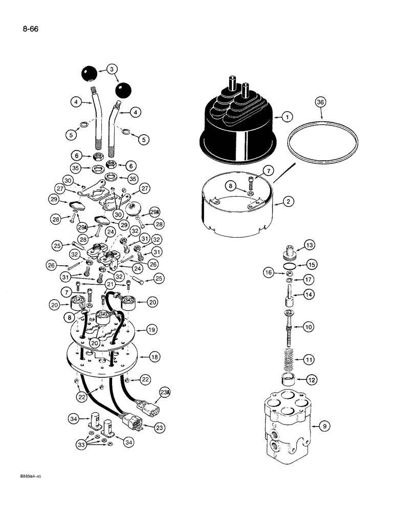 Схема запчастей Case 621 - (8-66) - DUAL LEVER REMOTE CONTROL VALVE, L118040 (08) - HYDRAULICS