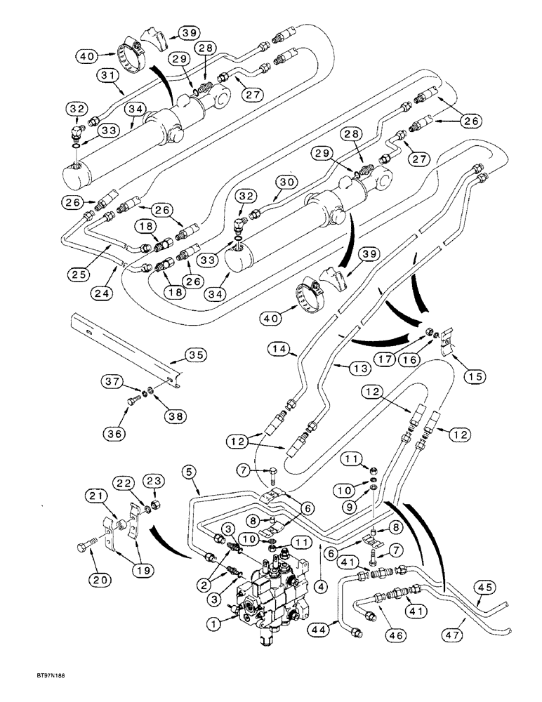 Схема запчастей Case 590SL - (7-19) - LOADER BUCKET CYLINDER HYDRAULIC CIRCUIT (08) - HYDRAULICS