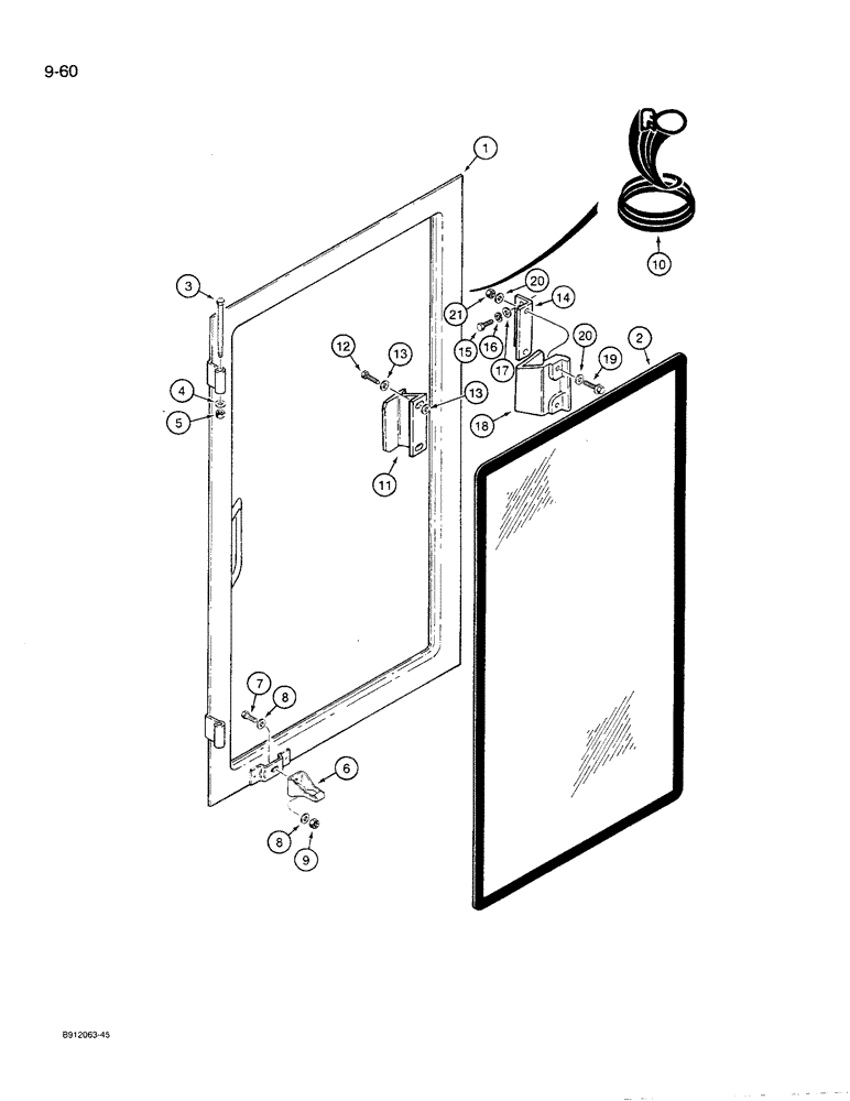 Схема запчастей Case 621 - (9-60) - RIGHT-HAND CAB WINDOW (09) - CHASSIS/ATTACHMENTS