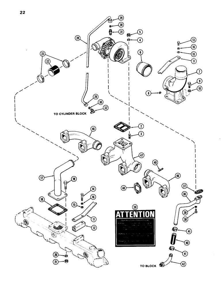 Схема запчастей Case W24B - (022) - TURBO-CHARGER CONVERSION KIT, TO CONVERT A NATURALLY ASPIRATED ENG TO AN ALTITUDE COMPENSATING ENG (02) - ENGINE