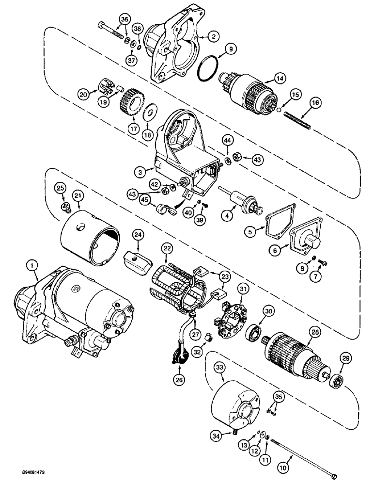 Схема запчастей Case 570LXT - (4-002) - STARTER (04) - ELECTRICAL SYSTEMS