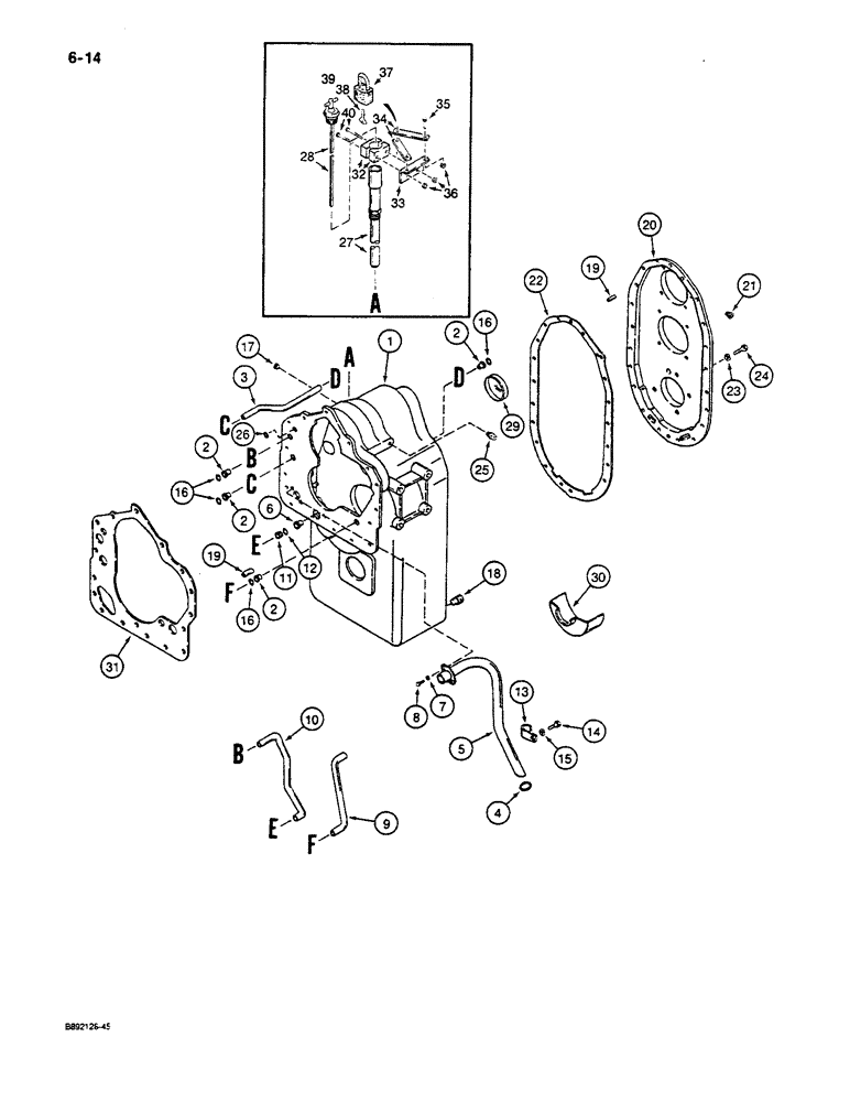 Схема запчастей Case W14C - (6-14) - TRANSMISSION, HOUSING, REAR COVER, AND TUBES (06) - POWER TRAIN