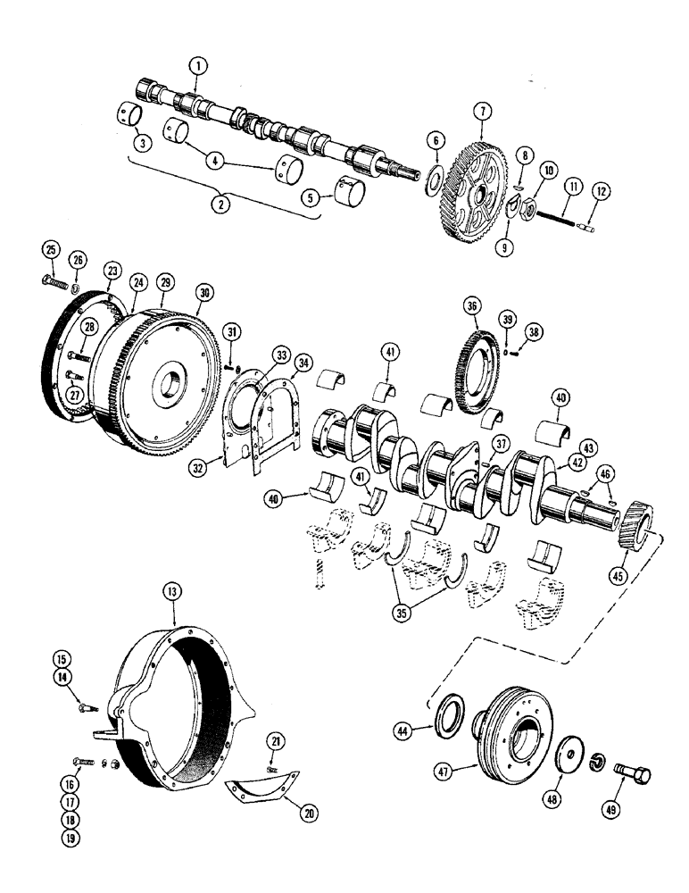 Схема запчастей Case W9A - (014) - CAMSHAFT, DIESEL, FLYWHEEL AND HOUSING, CRANKSHAFT AND (02) - ENGINE