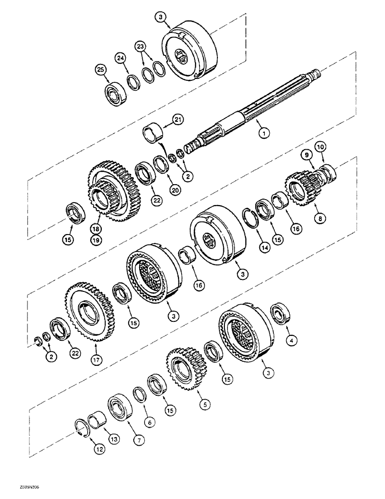 Схема запчастей Case 1155E - (6-18) - TRANSMISSION LEFT-HAND AND RIGHT-HAND CLUTCH SHAFTS (06) - POWER TRAIN