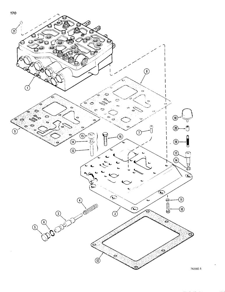 Схема запчастей Case 1150B - (170) - TRANSMISSION CONTROL VALVE AND BASE (03) - TRANSMISSION