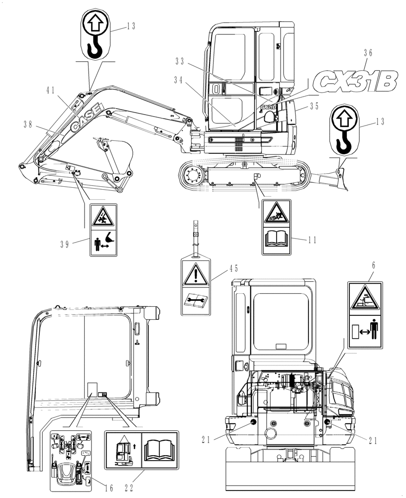 Схема запчастей Case CX31B - (4.520[05]) - DECALS - CAB (90) - PLATFORM, CAB, BODYWORK AND DECALS