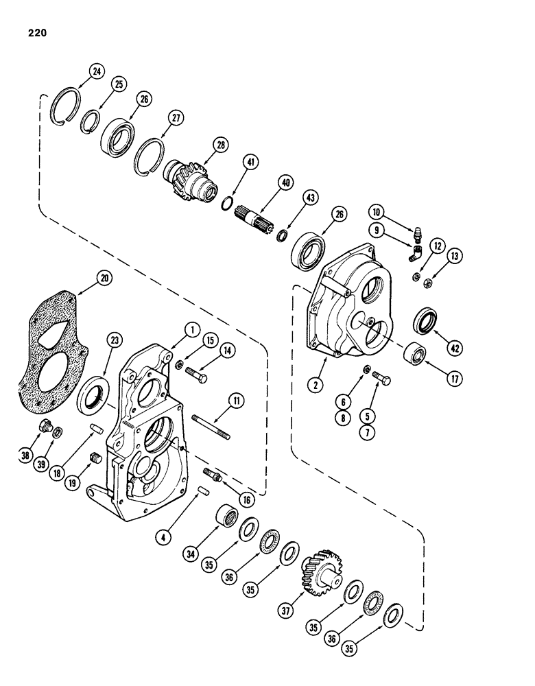 Схема запчастей Case 584D - (220) - TRANSAXLE TRANSFER GEAR BOX, 4 WHEEL DRIVE, TRANSMISSION SERIAL NO. 16249203 AND AFTER (27) - REAR AXLE SYSTEM