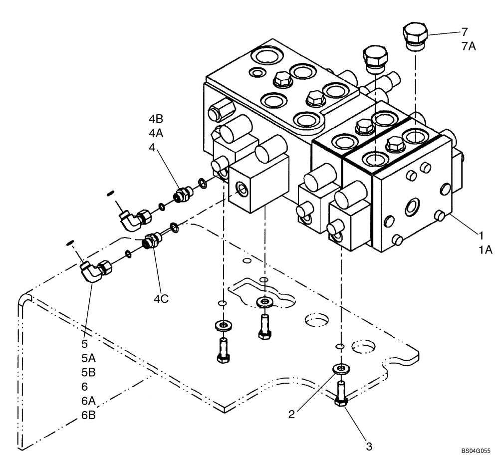 Схема запчастей Case 621E - (08-26B) - VALVE, CONTROL - MOUNTING, FOUR SPOOL - (Z-BAR/XR/XT) (08) - HYDRAULICS