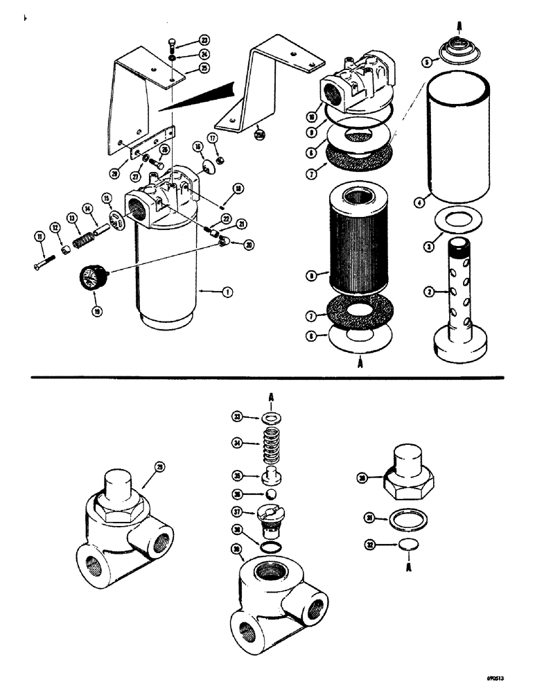 Схема запчастей Case 300 - (114) - D45650 HYDRAULIC OIL FILTER, D45648 HYDRAULIC SYSTEM RELIEF VALVE (07) - HYDRAULIC SYSTEM