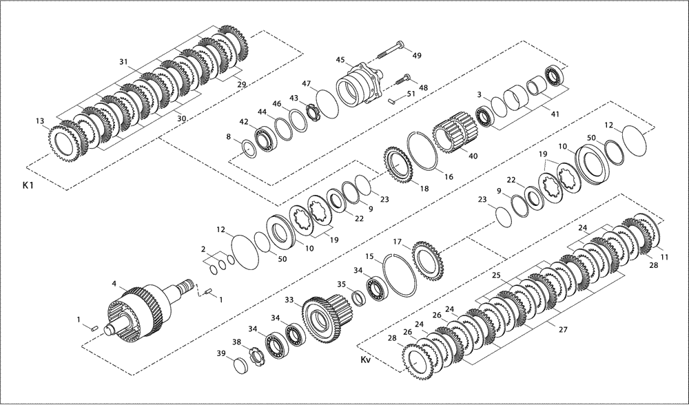 Схема запчастей Case 330B - (18A00000971[001]) - CLUTCH ASSEMBLY K1/KV (87399844) (03) - Converter / Transmission