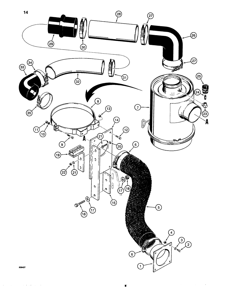 Схема запчастей Case 1280 - (014) - AIR CLEANER AND AIR INTAKE PARTS, FOR CASE ENGINE (01) - ENGINE