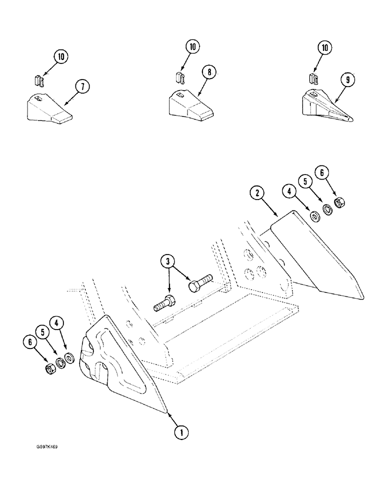 Схема запчастей Case 170C - (9-068) - BACKHOE BUCKET CUTTER OPTIONS, WITH ONE-PIECE TOOTH RETAINING CONFIGURATION (09) - CHASSIS