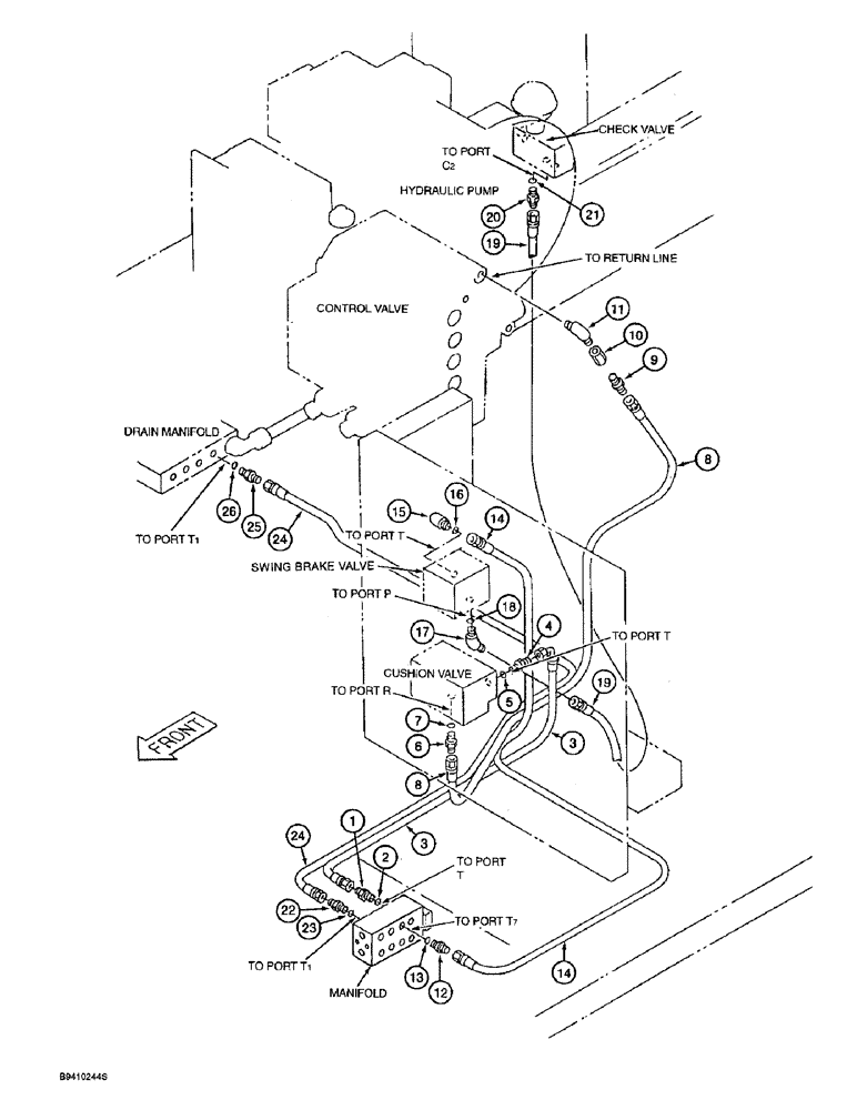 Схема запчастей Case 9045B - (8-044) - MISCELLANEOUS PILOT LINES (08) - HYDRAULICS