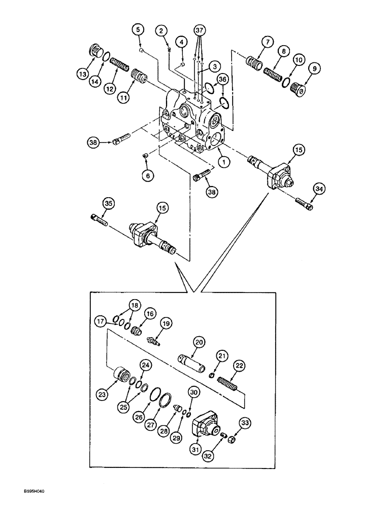 Схема запчастей Case 9060B - (8-154) - SWING MOTOR ASSEMBLY, MOTOR CONTROL VALVE ASSEMBLY (08) - HYDRAULICS