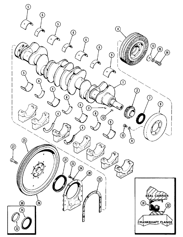 Схема запчастей Case 980 - (018) - CRANKSHAFT & FLYWHEEL, (504BDT) DIESEL ENGINE (01) - ENGINE