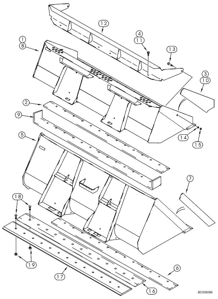 Схема запчастей Case 465 - (09-06A) - BUCKETS, LOADER - 2083 MM (82 IN) WIDE BUCKET (09) - CHASSIS