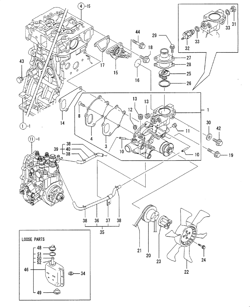 Схема запчастей Case CX36B - (ENGINE-10[1]) - ENGINE COOLING SYSTEM (10) - ENGINE