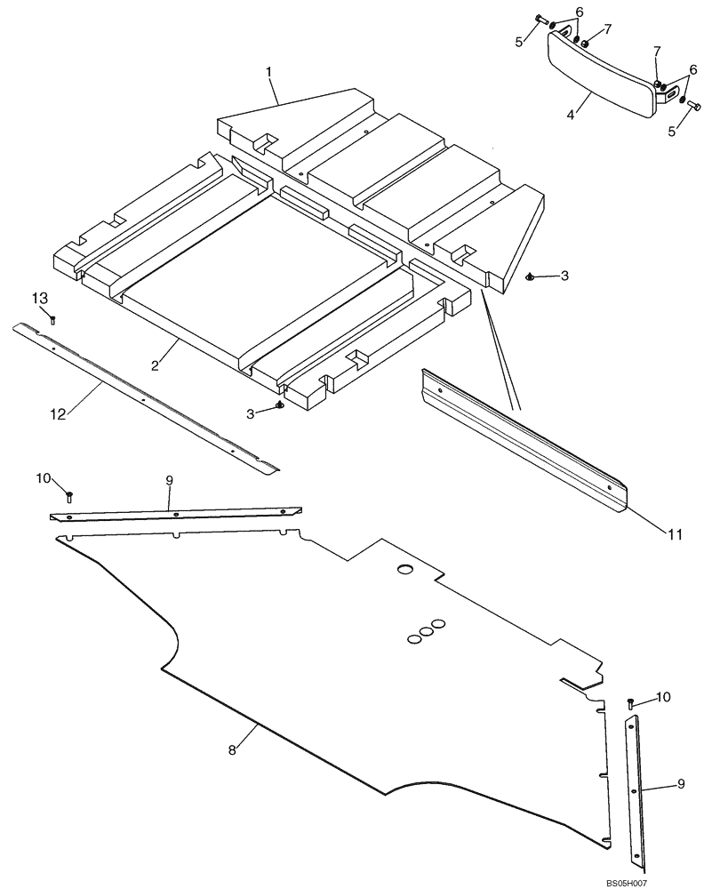 Схема запчастей Case 850K - (09-19) - CANOPY, ROPS - HEADLINER, FLOORMAT AND MIRROR (09) - CHASSIS/ATTACHMENTS