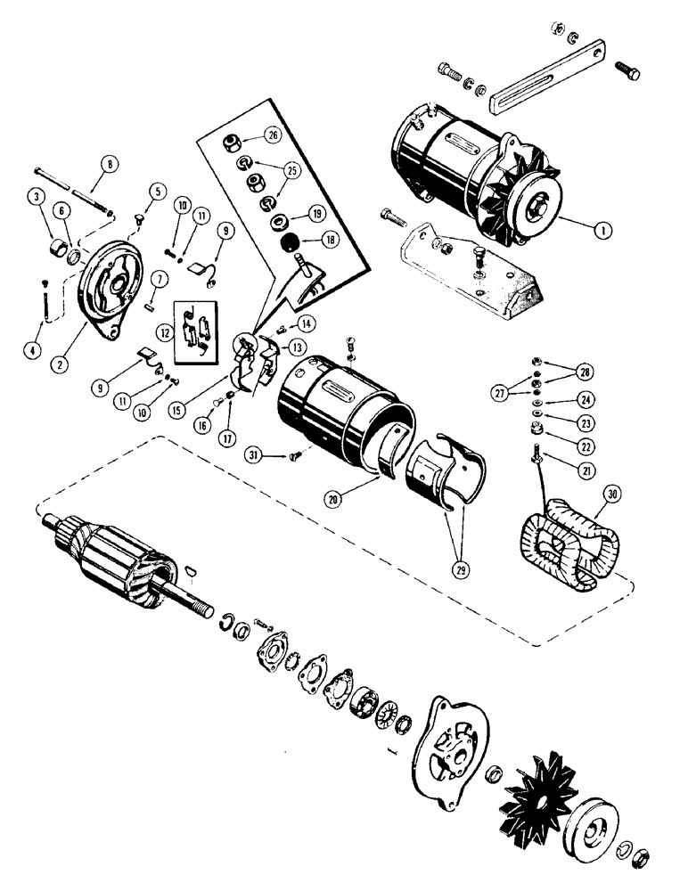 Схема запчастей Case 310G - (072) - A36279 GENERATOR AND MOUNTING PARTS, (148B) SPARK IGNITION (06) - ELECTRICAL SYSTEMS