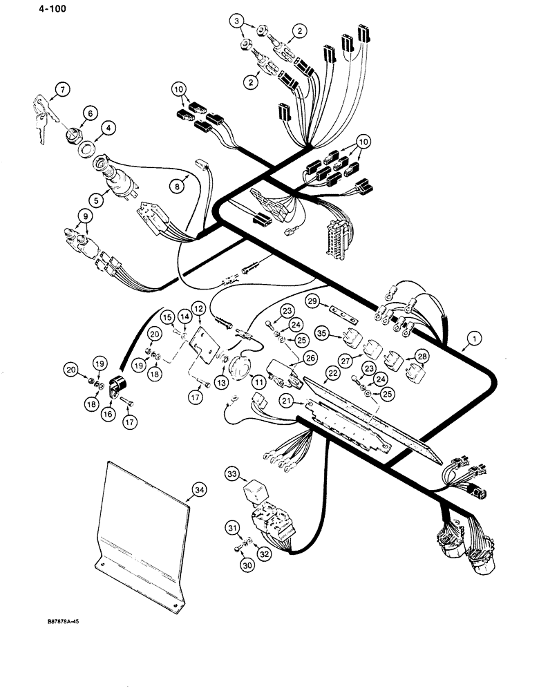 Схема запчастей Case 680K - (4-100) - 12 VOLT ELECTRICAL CIRCUIT, INSTRUMENT HARNESS AND CONNECTIONS (04) - ELECTRICAL SYSTEMS