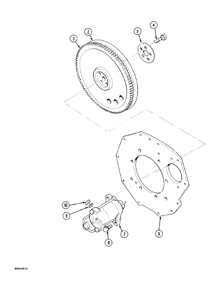 Схема запчастей Case 1825 - (2-36) - FLYWHEEL AND STARTER MOTOR, DIESEL MODELS (02) - ENGINE