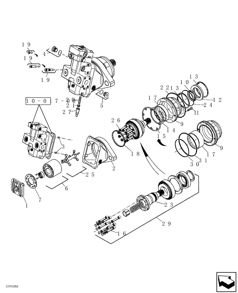 Схема запчастей Case SV210 - (10-016-00[01]) - TRAVEL HYDRAULIC MOTOR - REAR (08) - HYDRAULICS