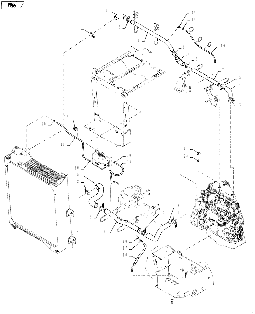 Схема запчастей Case 521F - (10.400.01) - RADIATOR HOSE AND TUBE INSTALLATION (10) - ENGINE