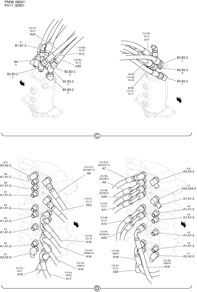 Схема запчастей Case CX27B - (01-023) - HYD LINES, UPP (35) - HYDRAULIC SYSTEMS