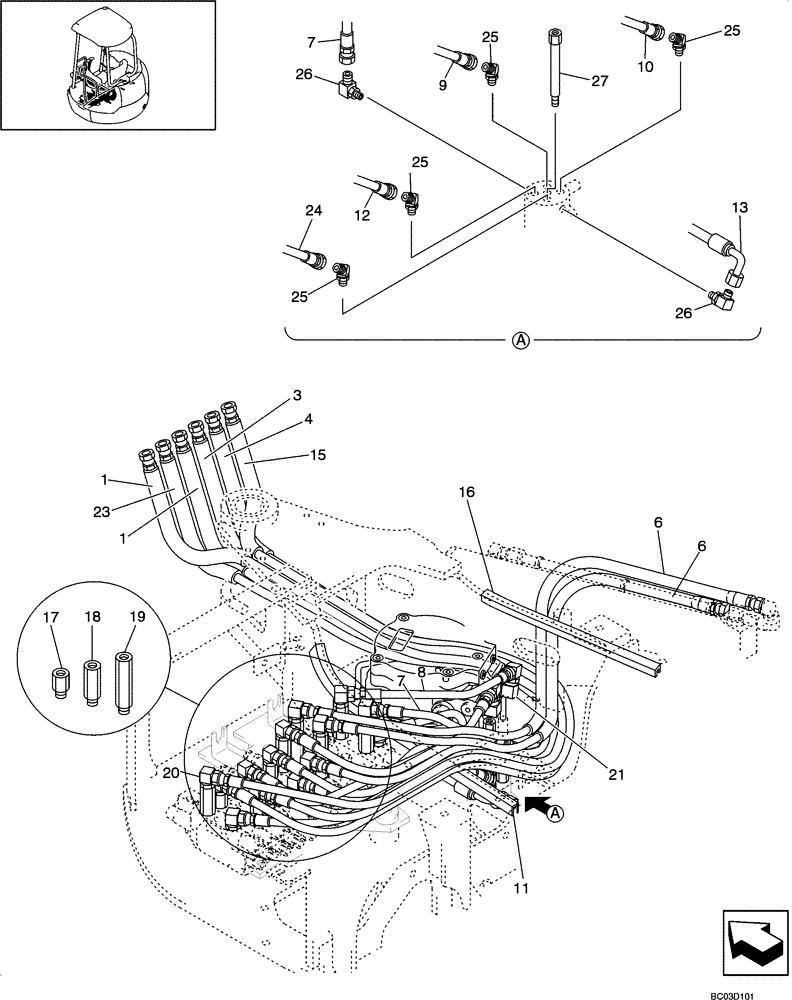 Схема запчастей Case CX31 - (08-04[00]) - HYDRAULIC LINES - UPPER (08) - HYDRAULICS