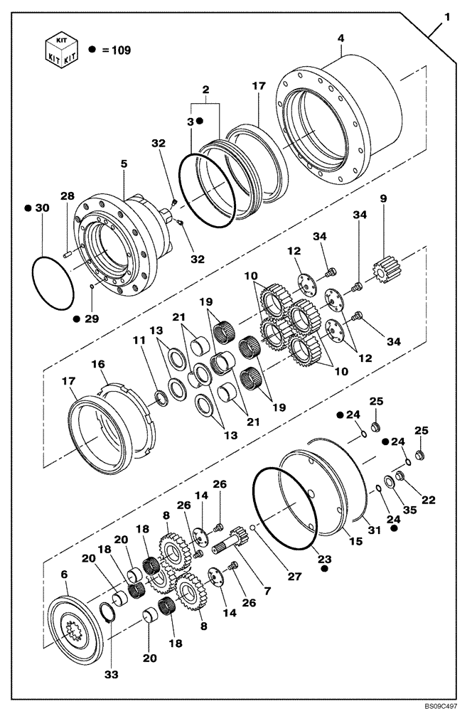 Схема запчастей Case CX80 - (06-03) - TRAVEL REDUCTION GEAR (06) - POWER TRAIN