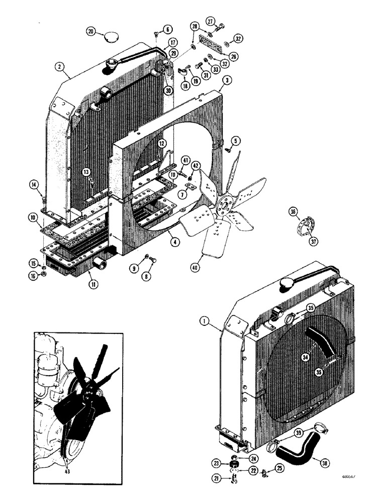 Схема запчастей Case 750 - (040) - RADIATOR, FAN AND HOSES (01) - ENGINE