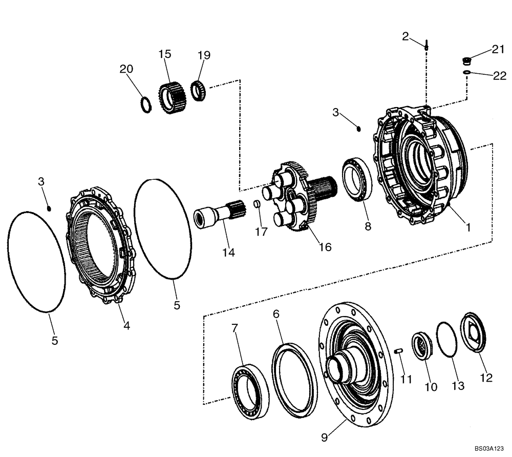 Схема запчастей Case 721E - (06-45) - AXLE, REAR - HUB, PLANETARY - PRIOR TO P.I.N. N8F203816 (06) - POWER TRAIN