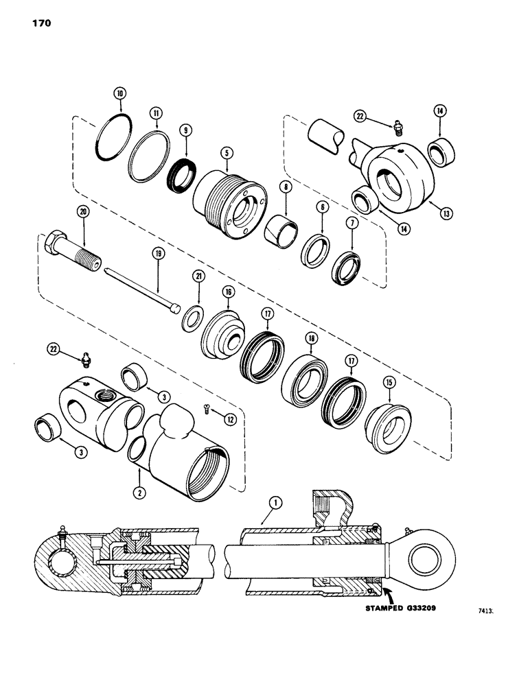 Схема запчастей Case 26 - (170) - G33209 BOOM CYLINDER, GLAND IS STAMPED WITH CYLINDER PART NUMBER 