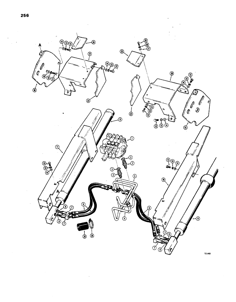 Схема запчастей Case 850 - (256) - POWER ANGLE TILT PITCH DOZER HYDRAULICS, ANGLING CIRCUIT, USED BEFORE TRAC. S/N 7074906 (07) - HYDRAULIC SYSTEM