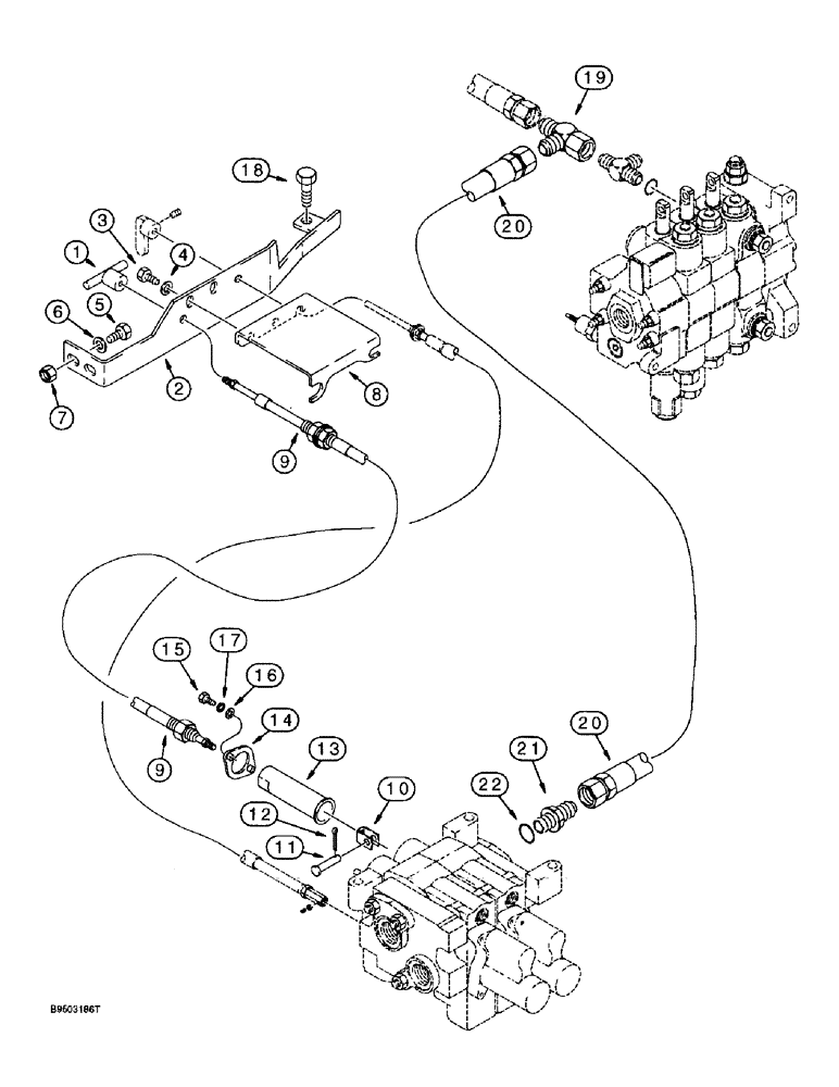 Схема запчастей Case 590L - (8-072) - BACKHOE AUXILIARY HIGH FLOW UPGRADE PARTS, CONTROL CABLES TO AUXILIARY VALVE (08) - HYDRAULICS