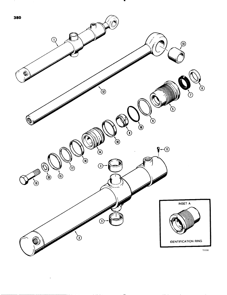 Схема запчастей Case 580C - (380) - G101186 AND G101187 LOADER BUCKET TILT CYLINDERS, WITH ONE PIECE PISTON (08) - HYDRAULICS