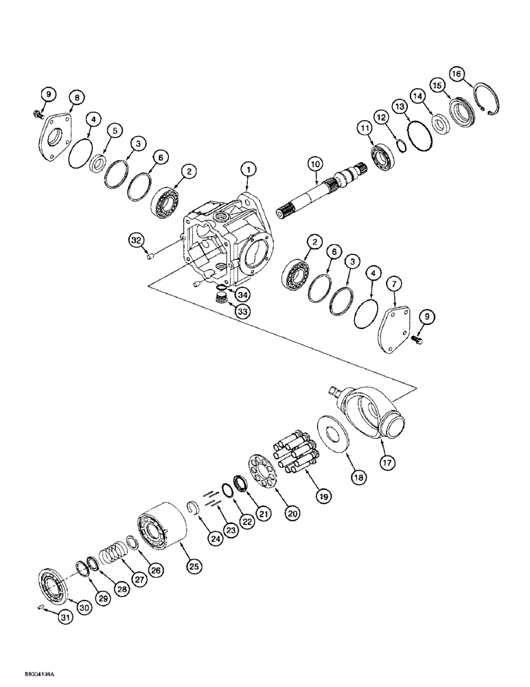 Схема запчастей Case 1838 - (6-12) - TANDEM PUMP ASSEMBLY REAR DRIVE PUMP HOUSING INPUT SHAFT & PISTON BLOCK (06) - POWER TRAIN