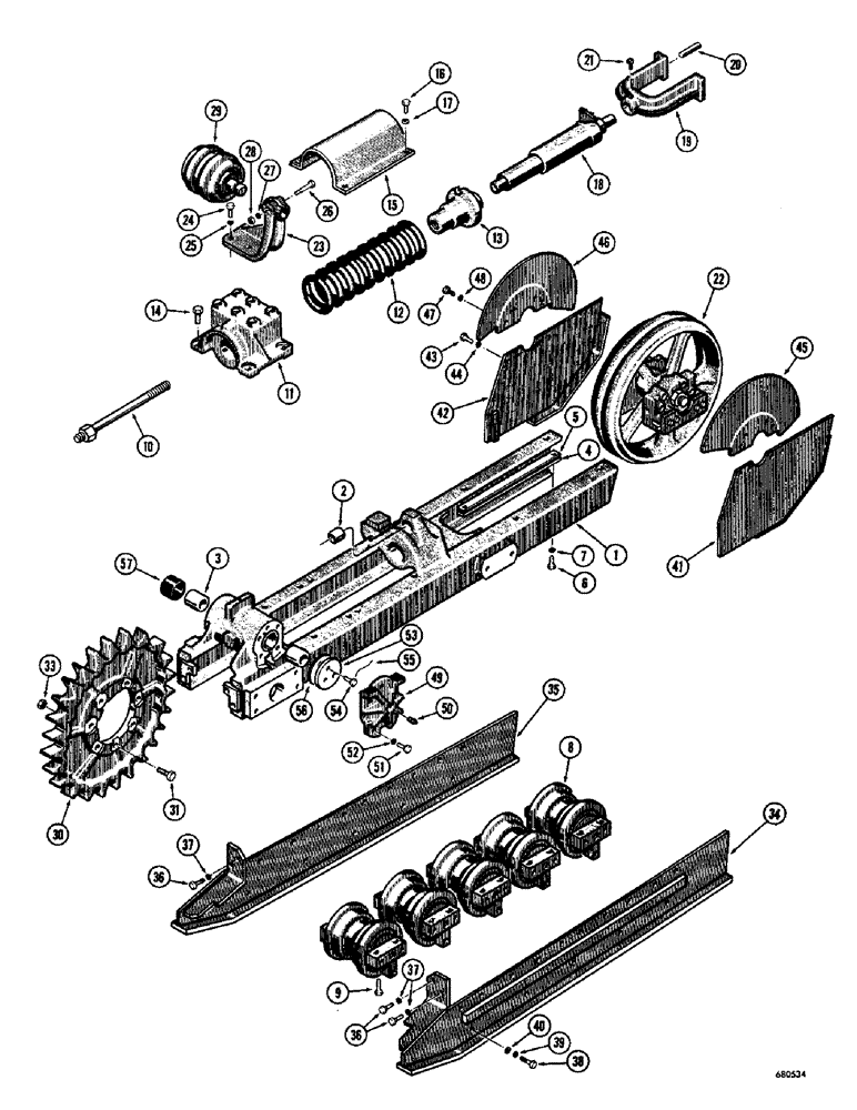 Схема запчастей Case 750 - (118) - TRACK FRAME, RECOIL SYSTEM, AND ROCK GUARDS - 5 ROLLER, USED ON TRAC. S/N 7071538 AND AFTER (04) - UNDERCARRIAGE