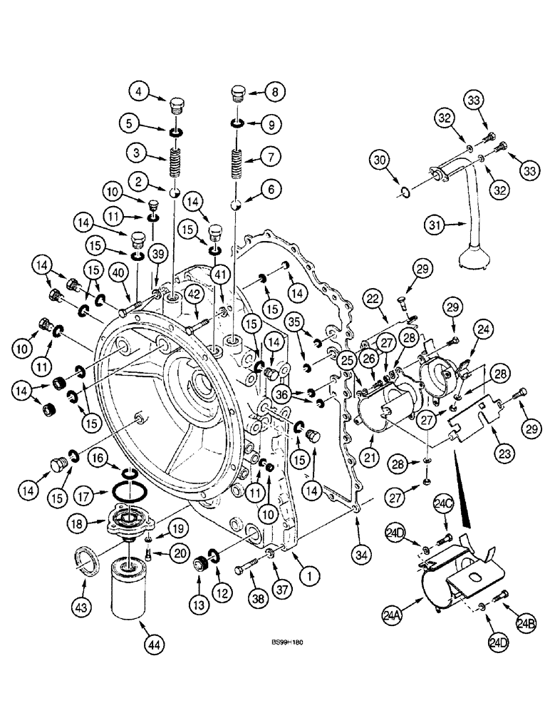 Схема запчастей Case 590SL - (6-088) - CLARK POWERSHIFT TRANSMISSION ASSEMBLY, HOUSING AND OIL FILTER (06) - POWER TRAIN