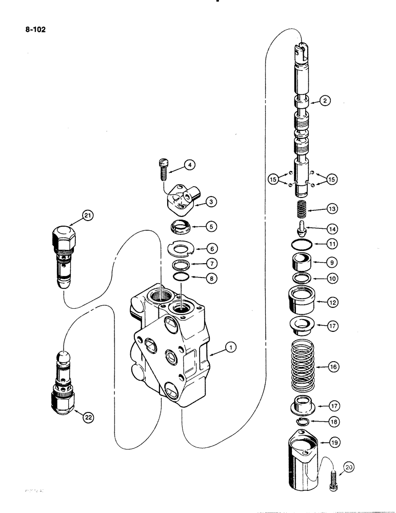 Схема запчастей Case 480E - (8-102) - PTO AND THREE-POINT HITCH CONTROL VALVES, LIFT SECTION WITH TWO CIRCUIT RELIEF VALVES (08) - HYDRAULICS