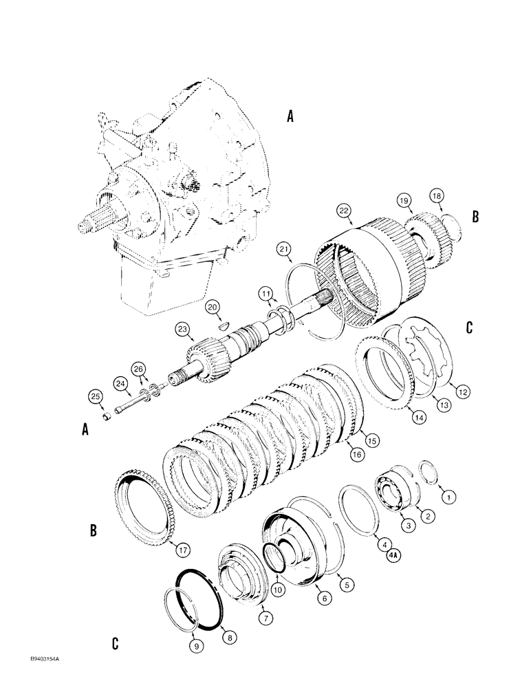 Схема запчастей Case 480F - (6-16) - POWER SHUTTLE, INPUT SHAFT AND FORWARD CLUTCH (06) - POWER TRAIN