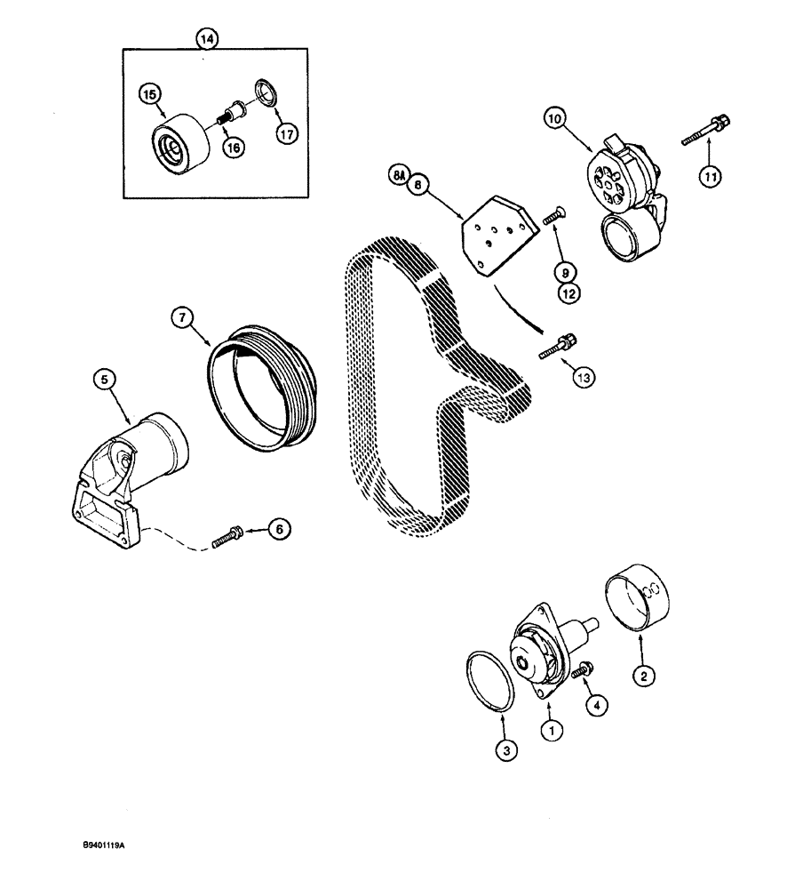 Схема запчастей Case 590 - (2-16) - WATER PUMP SYSTEM, 4T-390 ENGINE (02) - ENGINE