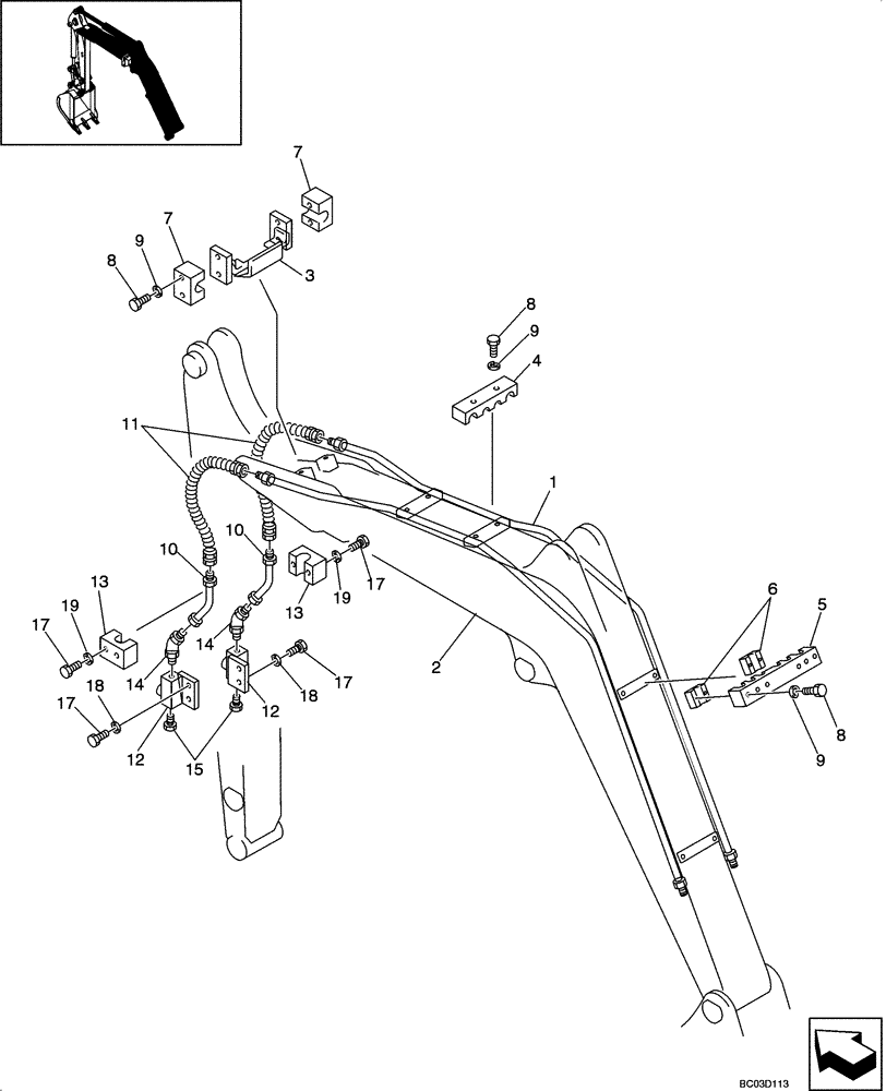 Схема запчастей Case CX36 - (08-19[00]) - HYDRAULIC LINES - BOOM (NIBBLER & BREAKER CX36 ASN PX11 - 08901) (08) - HYDRAULICS