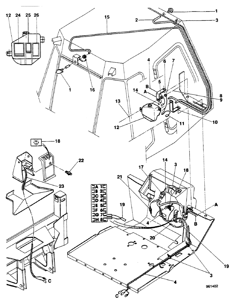 Схема запчастей Case 580G - (525A) - WINDSCREEN WASHER FRONT AND REAR (09) - CHASSIS/ATTACHMENTS