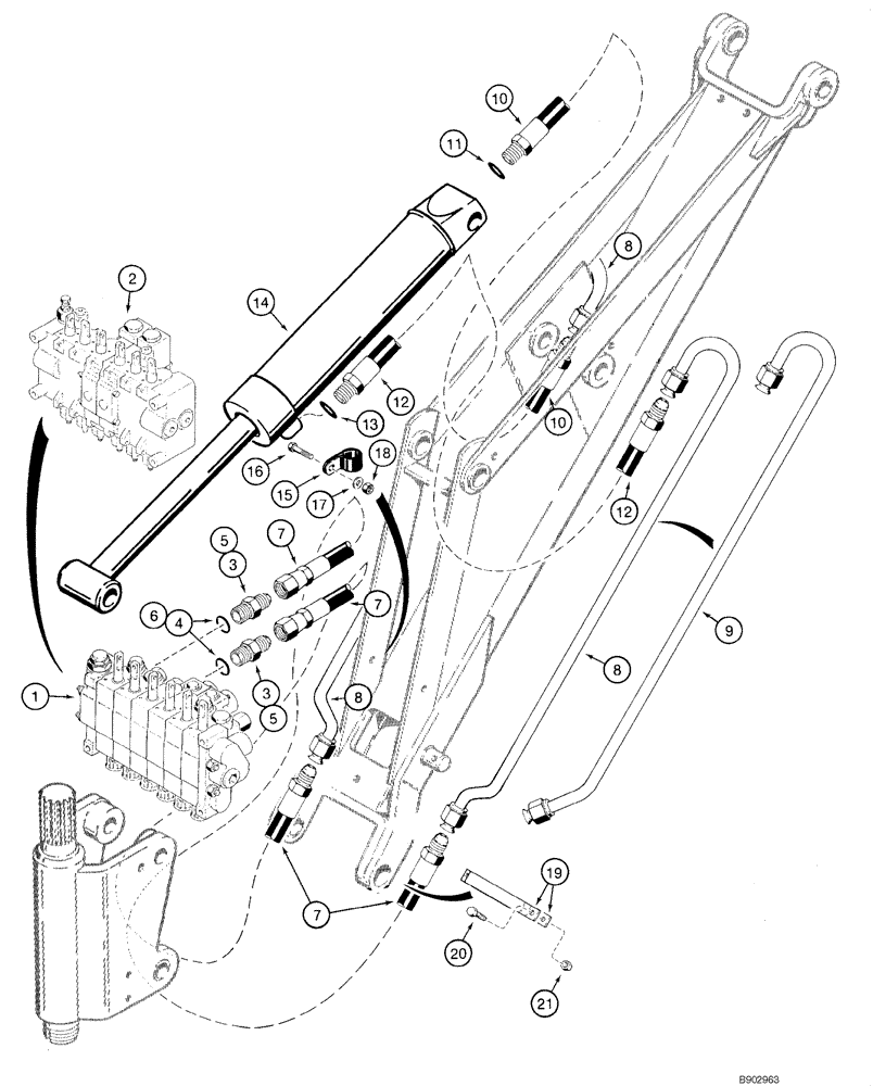 Схема запчастей Case 1845C - (08-32) - HYDRAULIC SYSTEM - BACKHOE BOOM CYLINDER (NORTH AMERICA), D100, D100XR (08) - HYDRAULICS