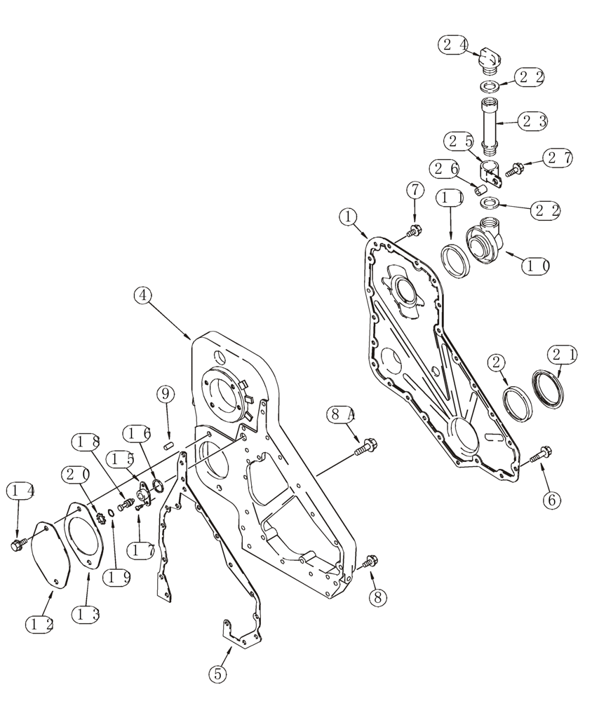 Схема запчастей Case 821C - (02-20) - FRONT GEAR COVER (02) - ENGINE