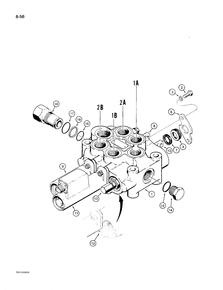 Схема запчастей Case 780D - (8-056) - LOADER CONTROL VALVE - TWO SPOOL (08) - HYDRAULICS